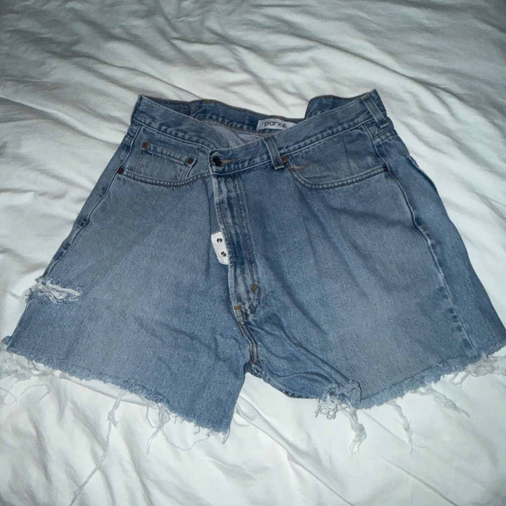 Parke crossed over denim shorts